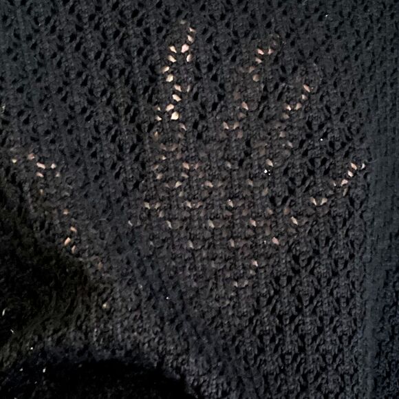 Garnet Hill Silk Cashmere Crochet Sweater Size Small Mock Neck Black Preppy - Picture 13 of 16